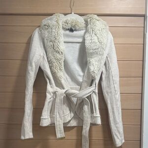 Armani Exchange Cream Faux Fur Collar cardigan